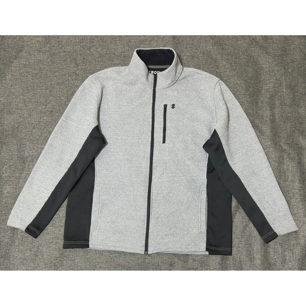 IZOD Mens XL Full Zip Fleece Jacket Gray Advantage Performance Natural Stretch